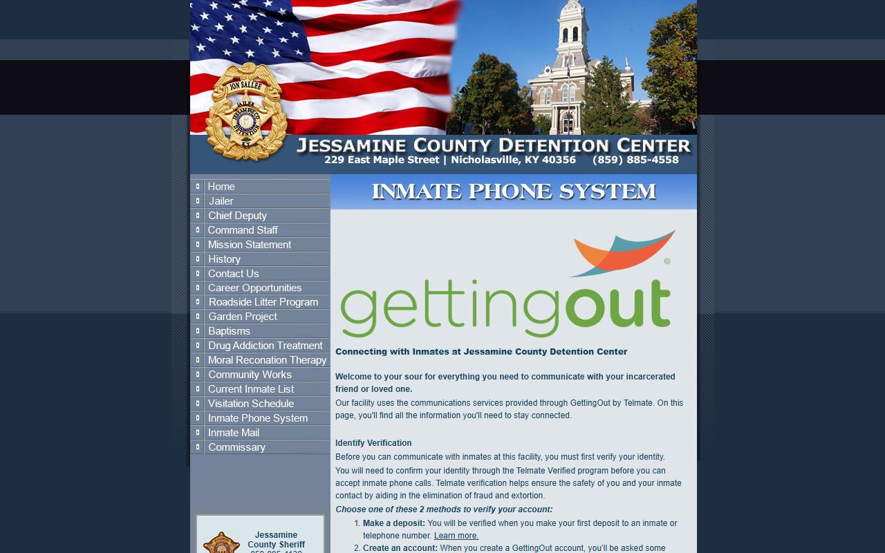 Jessamine County Detention Center inmate phone and deposit system