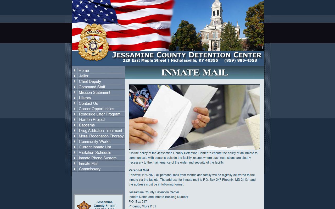 Jessamine County Restricted Custody Center inmate mail rules