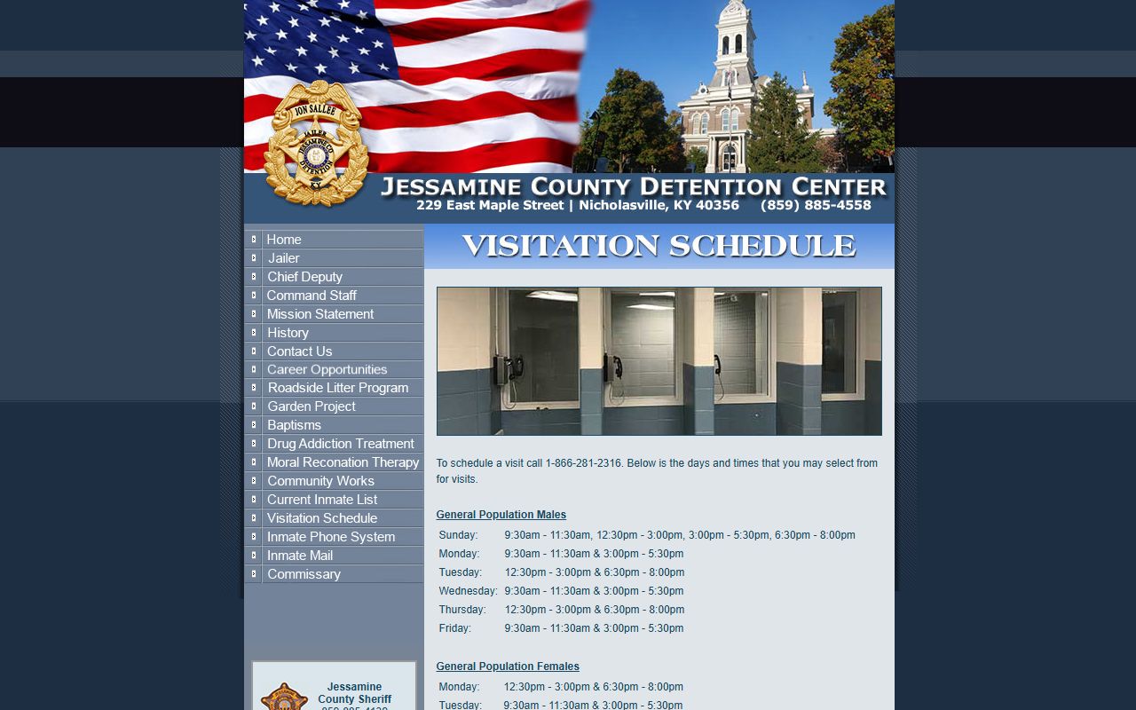 Jessamine County Detention Center inmate visitation schedule